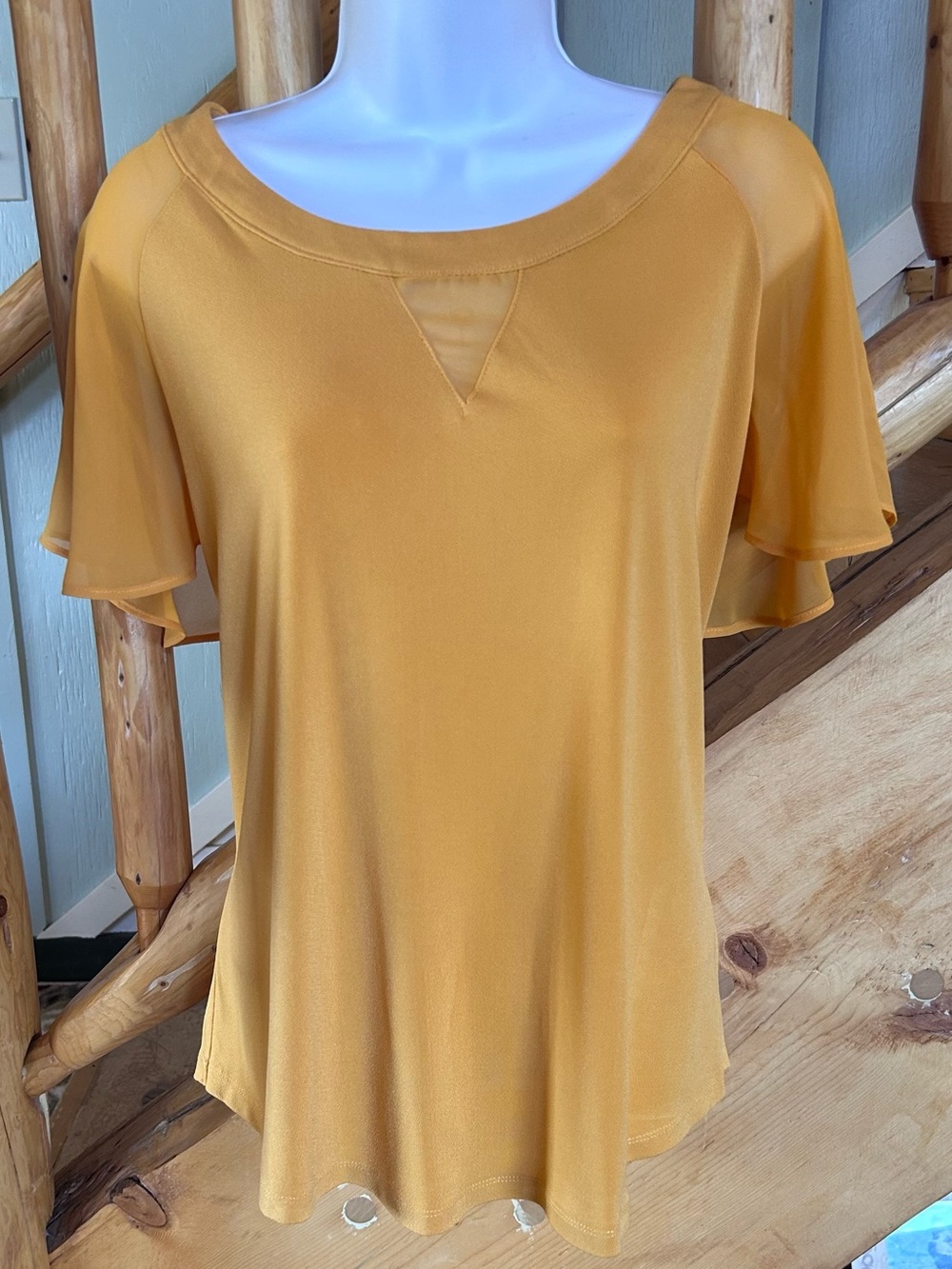 NewYork and Company 7th Avenue Design Studio Mustard Yellow Flutter Sleeve Top
